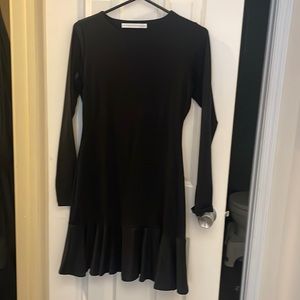 Susana Monaco long sleeve ruffle hem mini dress size small in black